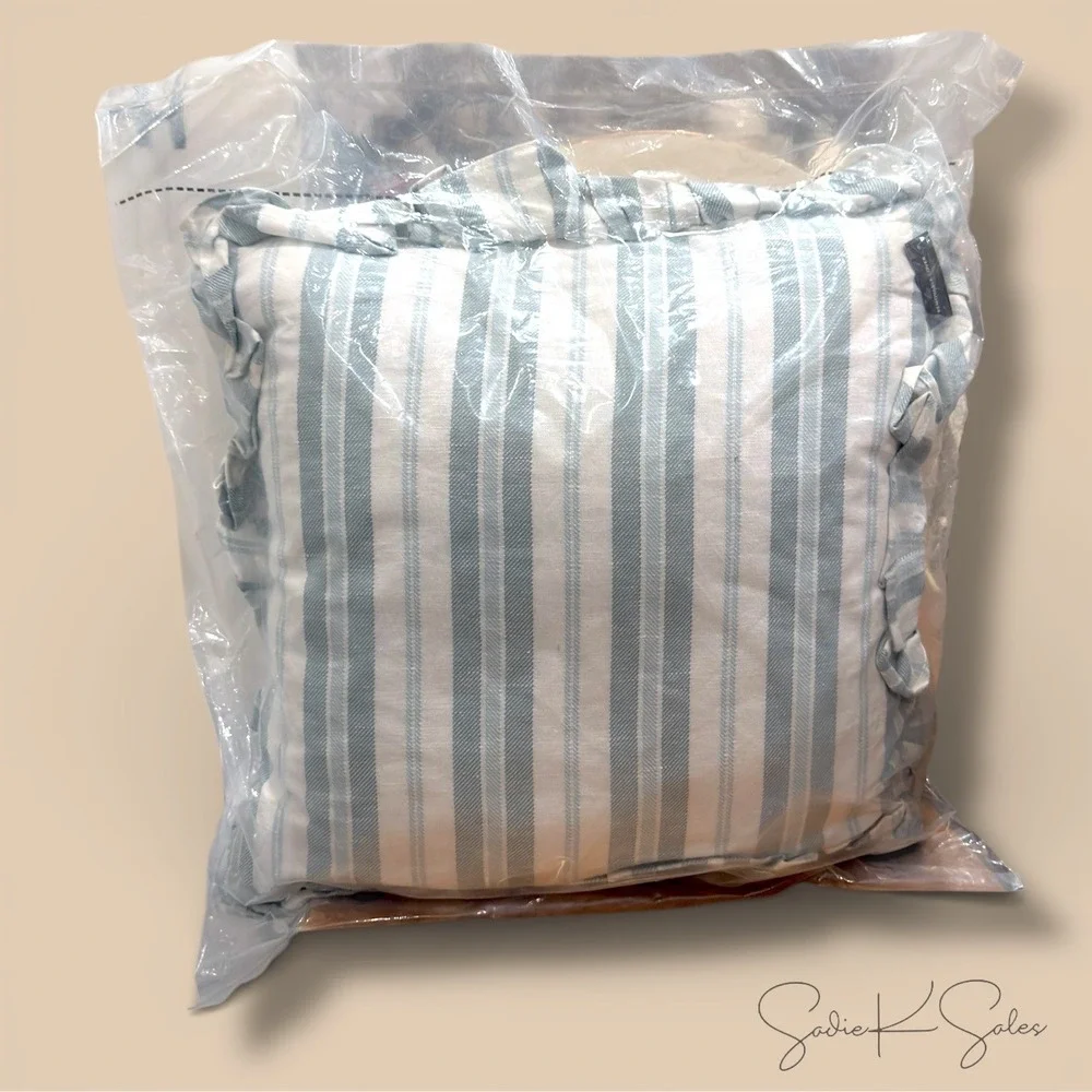 Square Woven Stripe Throw Pillow with Ruffle Blue/Ivory - Threshold Studio McGee